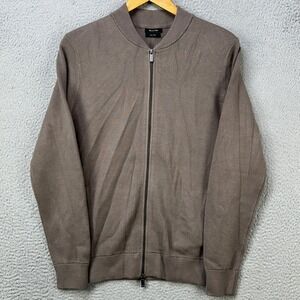 Massimo Dutti Cotton Cashmere‎ Blend Sweater Full Zip Mens Medium Brown Casual